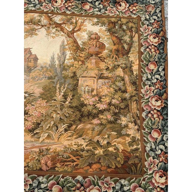 "exquisite late 20th-century french tapestry featuring the enchanting design 'verdure au moulin' after françois boucher....