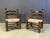 Sturdy brutalist side chairs or children chairs attributed to Charles Dudouyt. Made from stained oak and wicker seats....