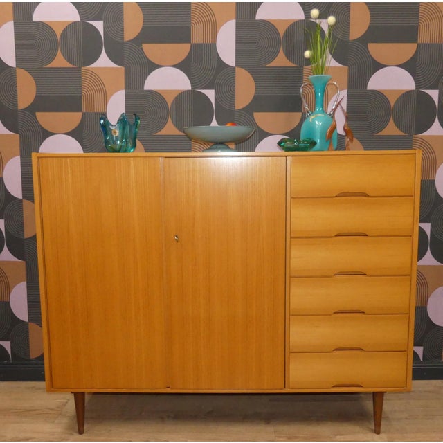 Solid, practical piece of furniture Beautiful linen cupboard, 1960s original High-quality construction, light wood -...