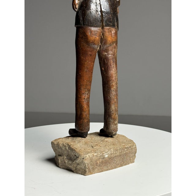 Hand-Carved Statue of a French Officer, 19th Century, Oak on Stone Base For Sale - Image 4 of 17