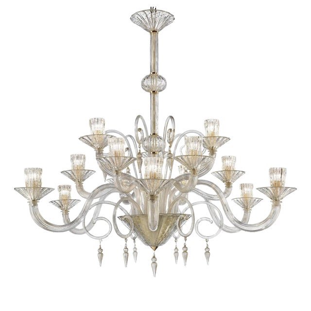 Grand Imperial Rigadin Murano Glass Chandelier in Transparent and Gold by Simoeng for Simoeng For Sale