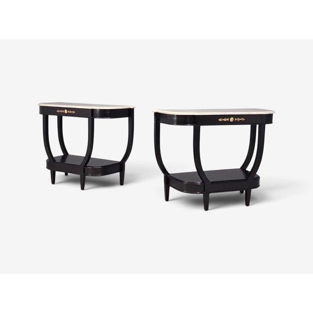 Louis XVI Style, Console Tables, Ebonized Wood, Bronze, Marble, France, 20th C. For Sale In New York - Image 6 of 16