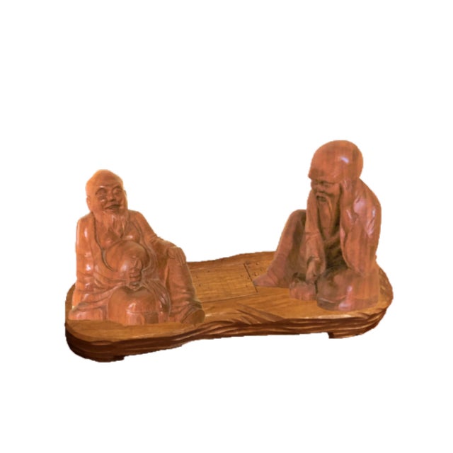 Figurative 1990s Tabletop Hand Crafted Hand Carve Eldery Men Playing Checker Resin Decor For Sale - Image 3 of 6