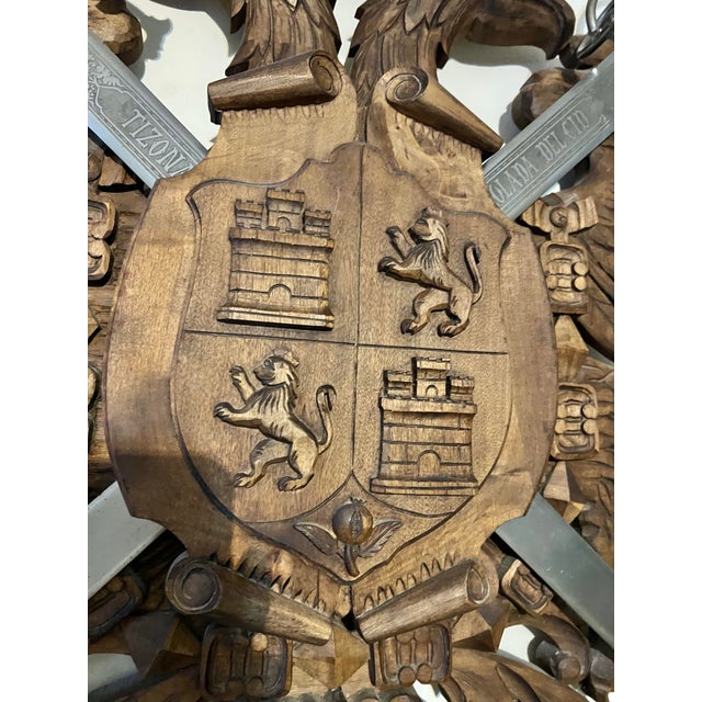 Vintage Carved Wood Coat of Arms of the Holy Roman Empire With Swords For Sale - Image 4 of 12