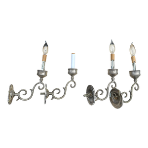 Set of Four Vintage French Style Silver Finish Scroll Leaf Sconces