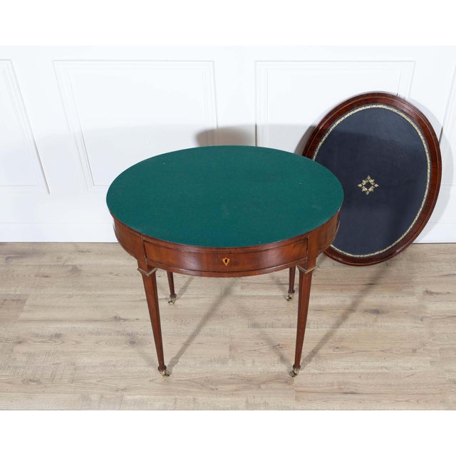 Brown 19th Century Louis XVI–Style Multifunction Oval Mahogany Table with Triple Tops For Sale - Image 8 of 13