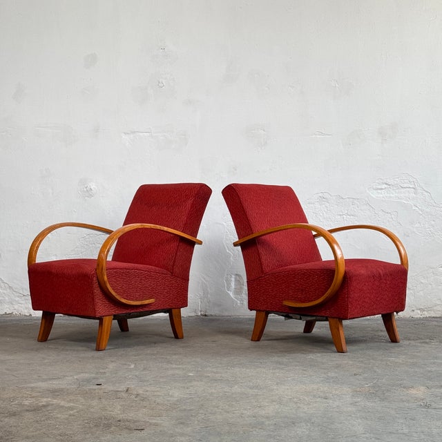 Czechoslovak Art Deco H-410 Armchairs by Jindrich Halabala, 1930s, Set of 2 For Sale - Image 3 of 8