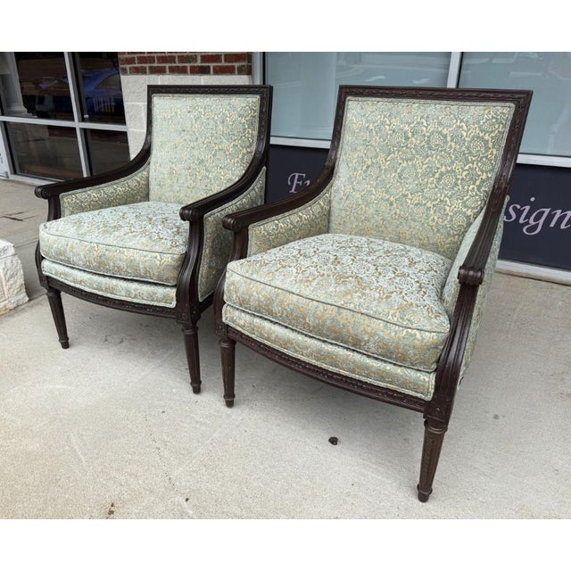 Ethan Allen Pair of Ethan Allen Giselle Cut-Velvet Upholstered Bergère Chairs For Sale - Image 4 of 16
