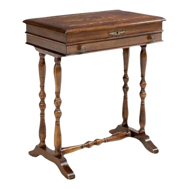Antique Italian Floral Marquetry Inlaid Sewing Stand Work Table For Sale