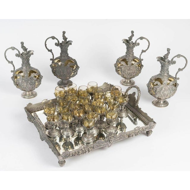 Antique Napoleon III Pewter and Crystal Liqueur Set, 1890s, Set of 31 For Sale - Image 4 of 10