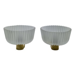 Brass and Glass Wall Lamps by Archimede Seguso for Seguso, Italy, 1940s, Set of 2 For Sale