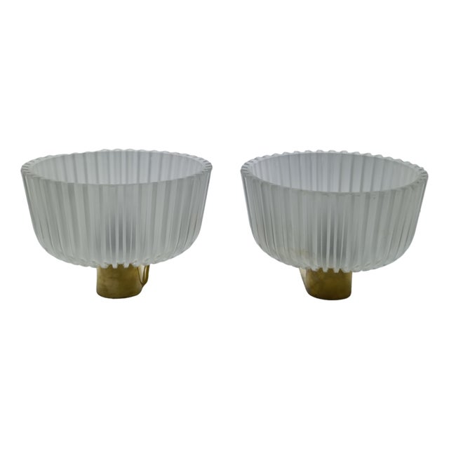 Brass and Glass Wall Lamps by Archimede Seguso for Seguso, Italy, 1940s, Set of 2 For Sale