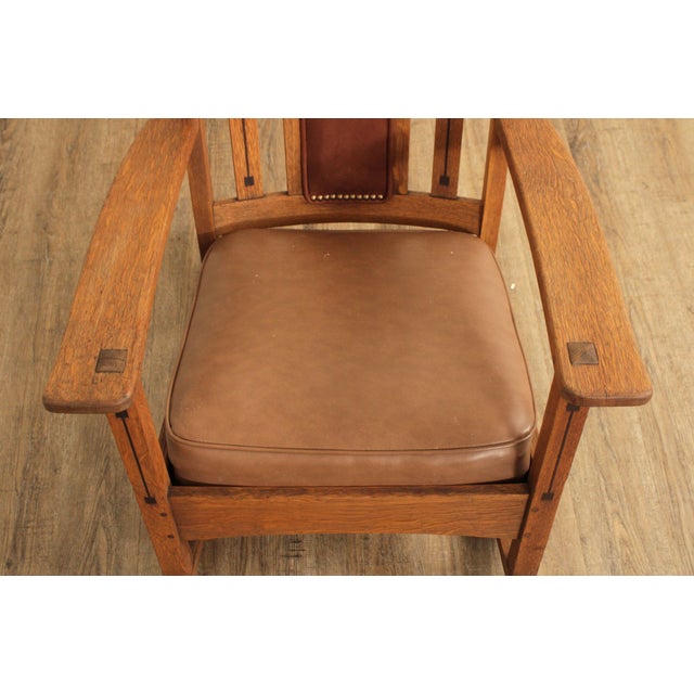 Brown Limbert Mission Inlaid Oak Rocker For Sale - Image 8 of 12