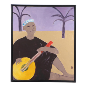 Mae Engron (Indiana, 1933-2007) Large Scale Oil on Canvas of Figure With Musical Instrument