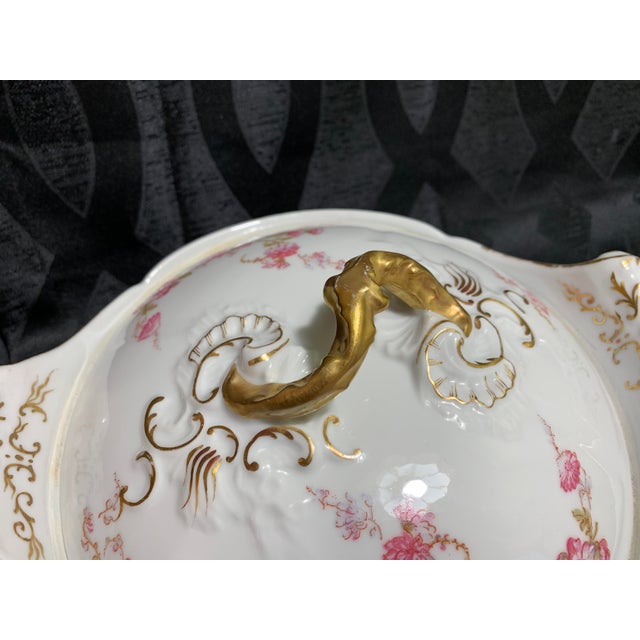 Antique French Limoges Pink and Lavender Flowers Round Serving Dish With Lid by Elite Works For Sale In Chicago - Image 6 of 13