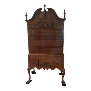 1980s Wilmington Highboy Dresser, Hand-Carved Mahogany For Sale