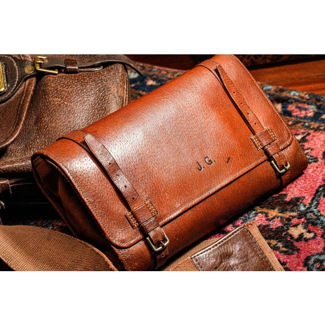 English Stately English Antique Leather Suede Case With Tins Home Decor Prop For Sale - Image 3 of 16