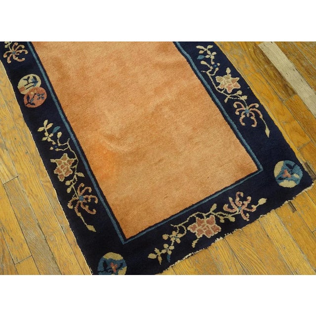 1920s Apricot Open Field Geometric Antique Chinese Peking Carpet 2'4" X 8'9" Knotted Wool Rug For Sale - Image 12 of 12