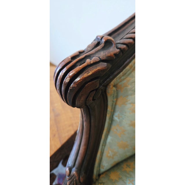 Antique Louis XV Style Bergère Barrel-Back Silhouette Armchair – Rococo Revival, Late 1800s For Sale - Image 11 of 18