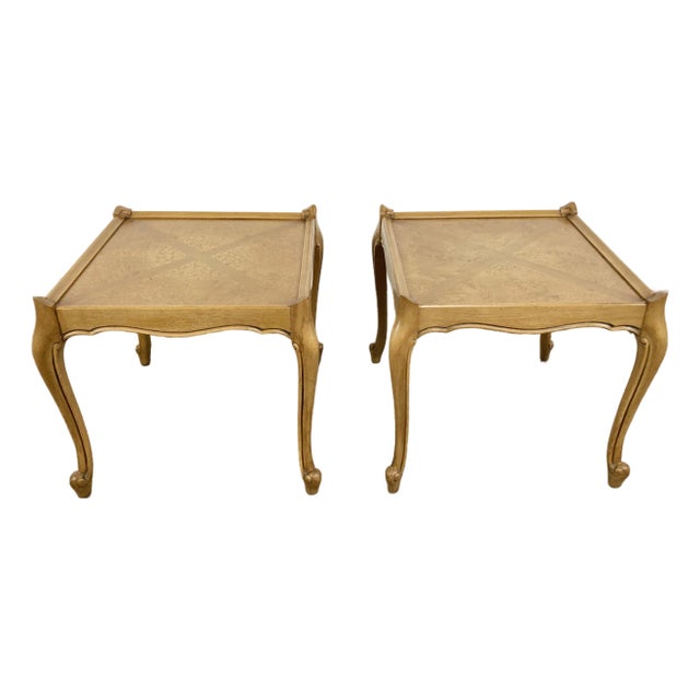 Vintage French Provincial Tables With Burlwood Inlay, a Pair For Sale
