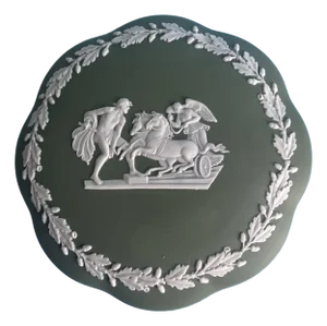 Vintage 1950 English Wedgwood Jasperware Green Neoclassical Relief Lidded Trinket Box