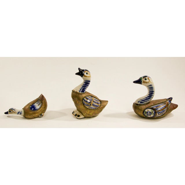 Mexican Hand Painted Colorful Tonala Pottery Ducks - Set of 3 For Sale - Image 9 of 11