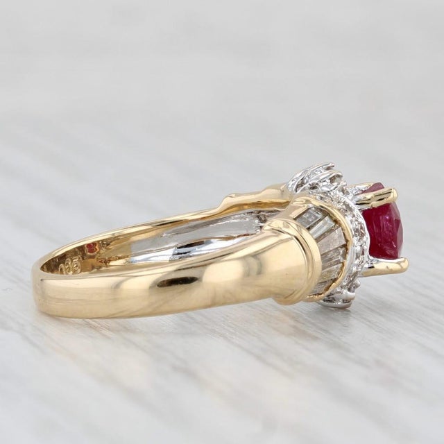 2010s Ruby Diamond Halo Ring 18k Yellow Gold Size 6.25 Engagement Style For Sale - Image 5 of 8