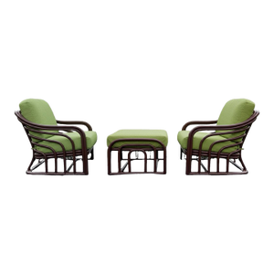 1960s Brown Jordan Mid Century Bent Rattan Two Chairs and One Ottoman