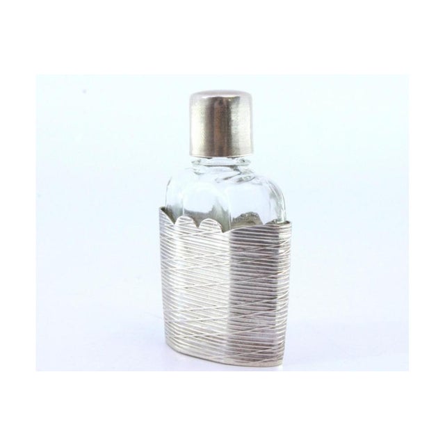 Glass Perfume Bottle with Silver Stand and Lid with Trims For Sale - Image 6 of 7