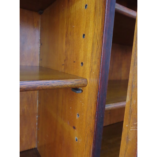 Early 1900s Tiger Oak Long Large China Cabinet Bookcase Cupboard 6583 For Sale - Image 9 of 18