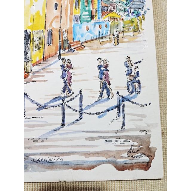 2000 - 2009 Jorge Alio, Caminito, Buenos Aires, Argentine Tango, 2000, Original Watercolor For Sale - Image 5 of 9