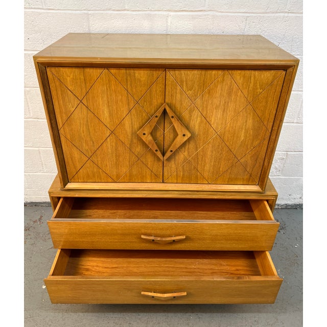 Unique Mid-Century Modern High-Boy Chest W/ Sculpted Handles For Sale - Image 11 of 17
