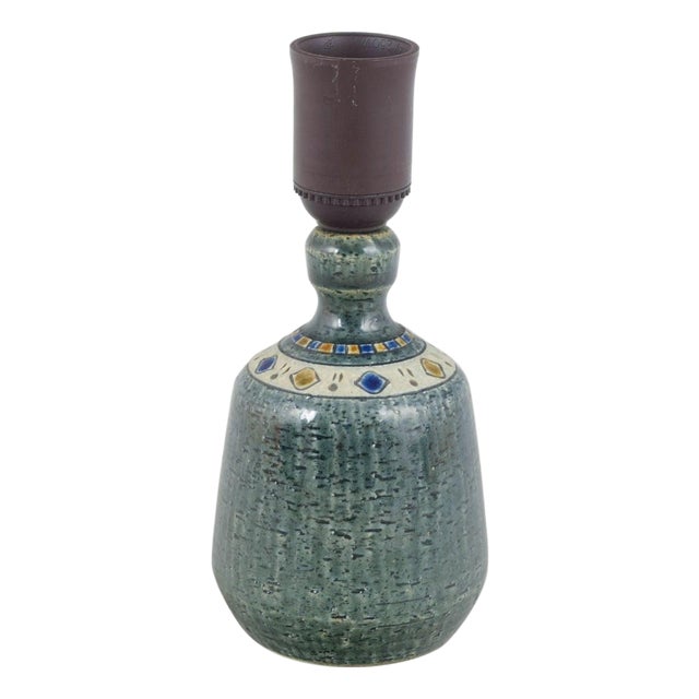 Stoneware Table Lamp with Textured Surface and Green Glaze by Yngve Blixt, Höganäs, 1970s For Sale