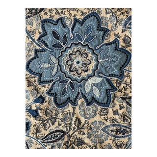Manuel Canovas - Embroidered Floral Indigo Fabric 3 1/2 Yards For Sale