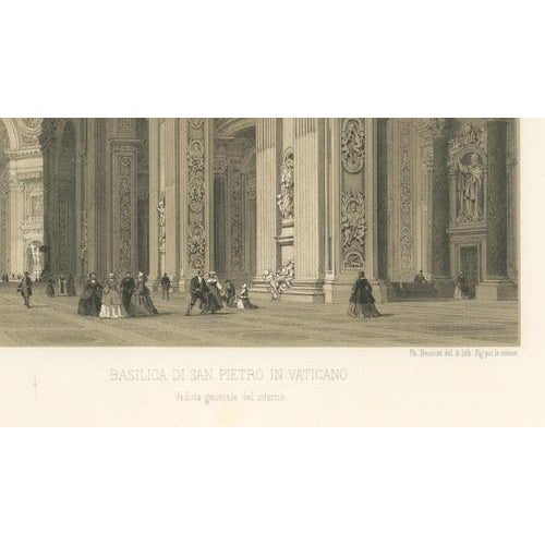 Paper After Bayot, Interior of St. Peter's Basilica, Vatican, Rome, 1869, Lithograph For Sale - Image 7 of 10