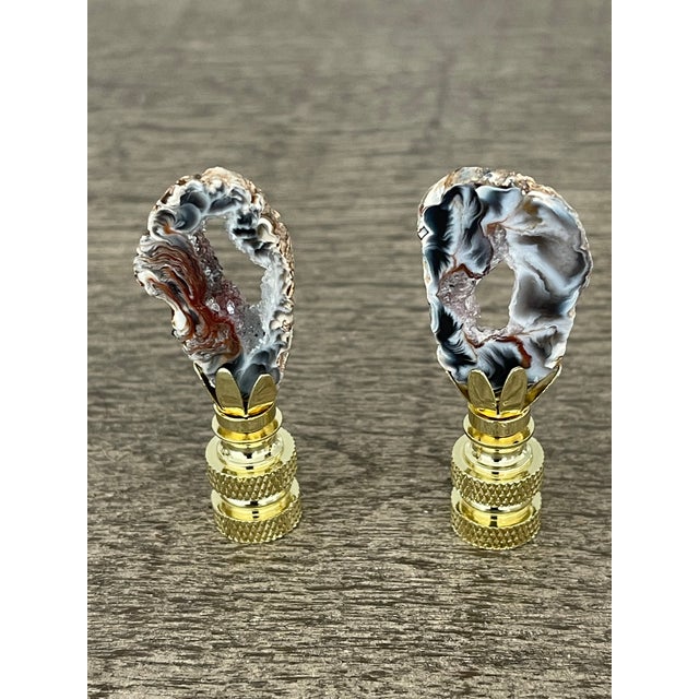 Contemporary 1970s Gorgeous Pair of Agate Geode Lamp Finials For Sale - Image 3 of 4