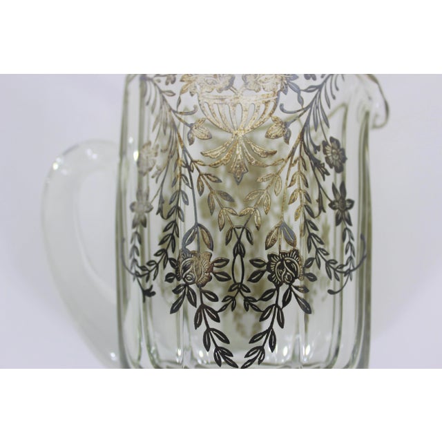 Antique Glass Pitcher With Silver Overlay and Silver Rim For Sale - Image 10 of 10