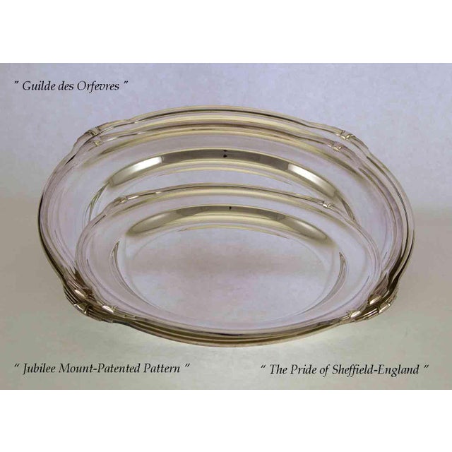 Metal 1970’s Vintage/New Silver Set of 2 Including 1 Round Platter & 1 Sauce/ Boat & Tray, With Jubilee, Patented Pattern For Sale - Image 7 of 15