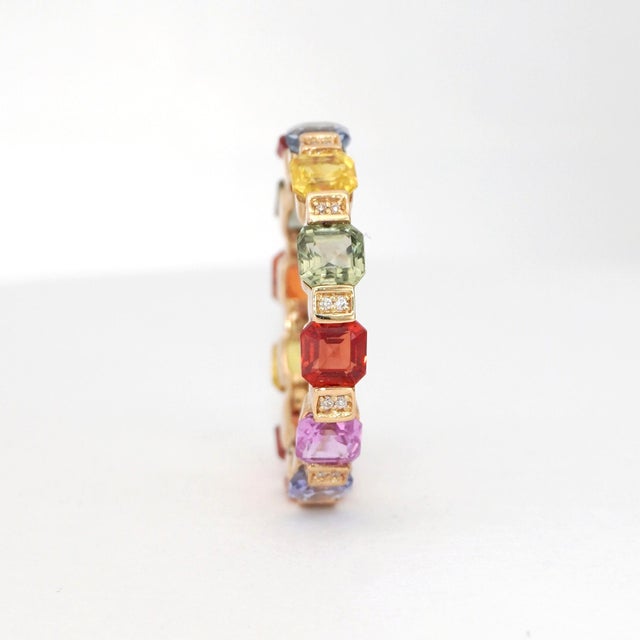 14k Gold Multi-Gemstone Ring With Asscher-Cut Sapphires For Sale - Image 14 of 18