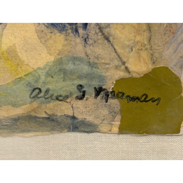 Figurative Alice S. Manning "Seated Woman in Garden" Signed Watercolor & Gouache Collage on Paper, 23.5x16.5, Framed, 1970s For Sale - Image 3 of 3