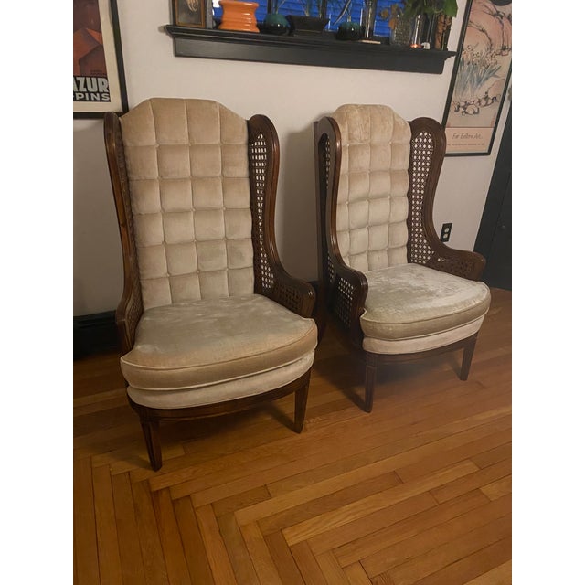 LeWittes 1970’s Caned Wingback Velvet Chairs Pair For Sale - Image 16 of 16