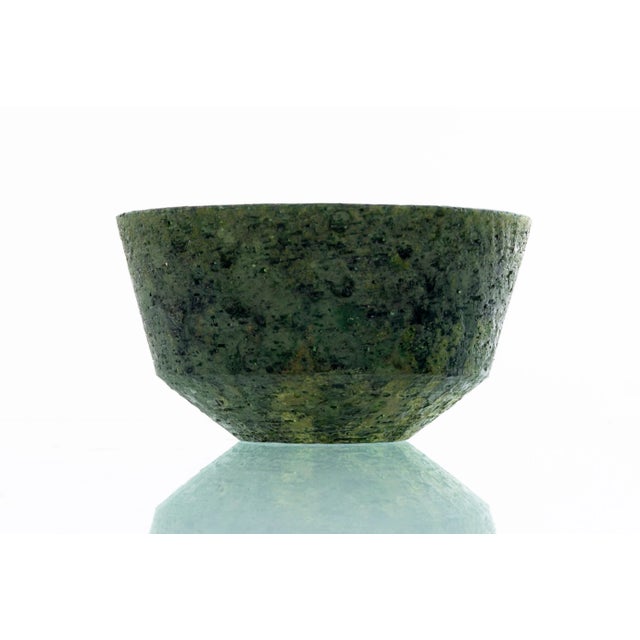 Fantoni ceramic bowl, volcanic blue glaze on exterior with green glaze on interior. Signed [Fantoni Italy Raymore Italy].