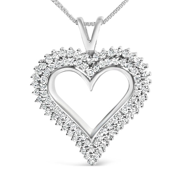 Embrace the timeless elegance of this rhodium-plated .925 sterling silver necklace, with a heart suspended gracefully to...