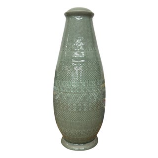 Tall Celedon Green Ceramic Lamp Base For Sale