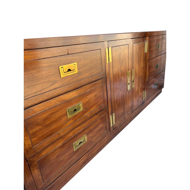 1970s Vintage Henredon Style Campaign Dresser or Credenza With Brass Hardware For Sale - Image 5 of 6