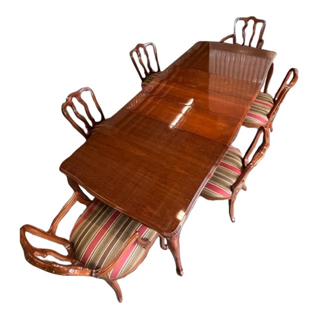 1950s Drexel Queen Anne French Provincial Dining Room Set With 6 Chairs