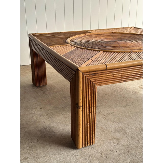 Mediterranean Sunburst Rattan Coffee Table, Attributed to Vivai Del Sud, Italy, 1970s For Sale - Image 3 of 15