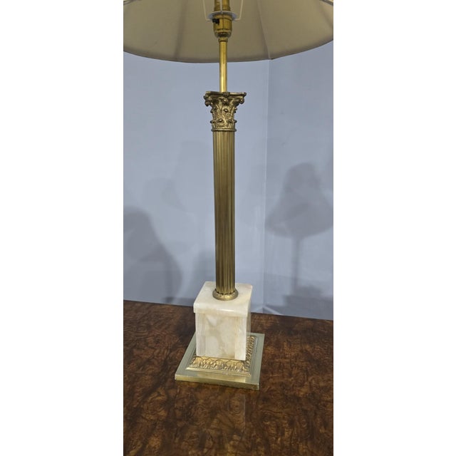Brass Corinthian Column Table Lamps, 1920, Set of 2 For Sale - Image 3 of 8
