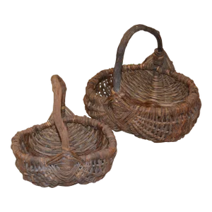 Pair 1980s Nesting Large Butt Buttocks Eye of God Dark Woven Willow Gathering Baskets
