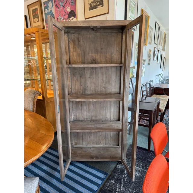Rustic European Rustic European Reclaimed Wood + Glass Bookcase For Sale - Image 3 of 12